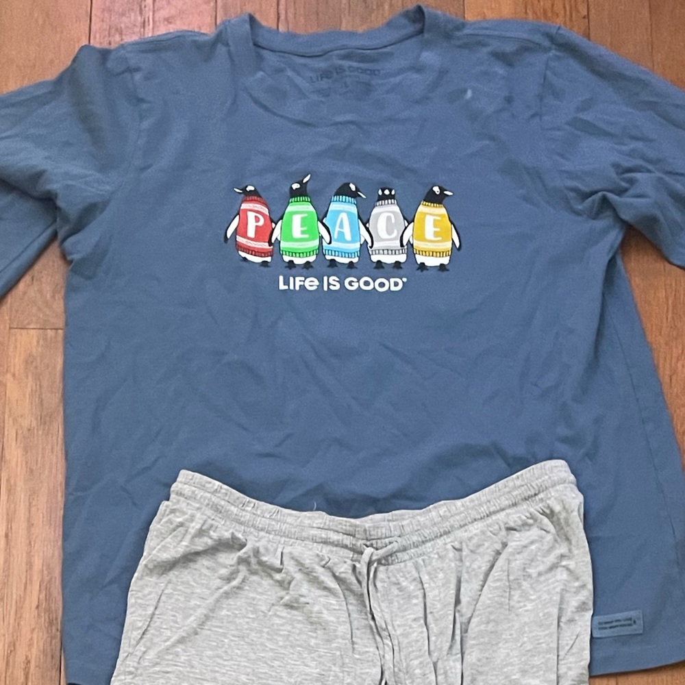 Life Is Good Christmas PJ Shirt, Blue, L